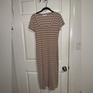 Fitted Striped Tan and White Dress